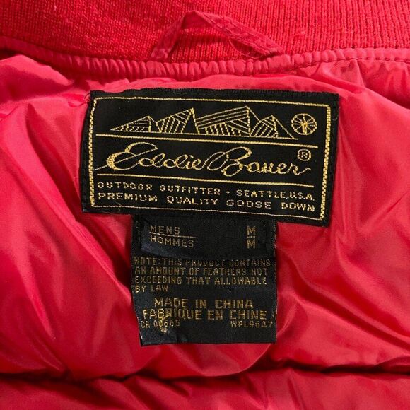 Eddie Bauer Goose Down Puffer Vest Mens Medium Red Lined Nylon Shell Sleeveless - Picture 4 of 8